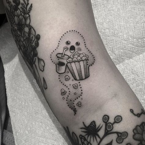 Out of Step Books & Gallery on Instagram: “Check out this fantastic little #ghost at the #movies #tattoo that @ratcult created! We love Natalie's excellent work and highly recommend…” Ghost Half Sleeve Tattoo, Ghost Sleeve Tattoo, Witch Ghost Tattoo, Ghost Book Tattoo, Ghost Flash Tattoo, Little Ghost Tattoo, Cute Ghost Tattoo, Ghost Tattoo Ideas, Being A Disappointment