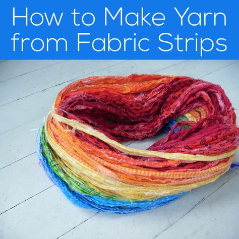 How to Make Yarn from Fabric Strips - a tutorial from Shiny Happy World Yarn From Fabric, Gamle T Shirts, Bath Mat Ideas, Vinyl Fabric Crafts, Fabric Twine, Making Yarn, Rag Rug Diy, Rag Rug Tutorial, Braided Rug Diy