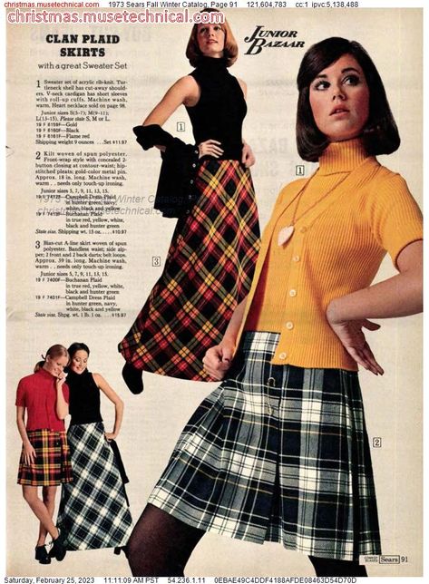 1973 Sears Fall Winter Catalog, Page 91 - Catalogs & Wishbooks 60s Sweater Vest, Styling A Yellow Skirt, 1970s Sweater, Colleen Corby, 70s Plaid, Groovy Fashion, 70 Fashion, Fashion 1970s, Mode Hippie