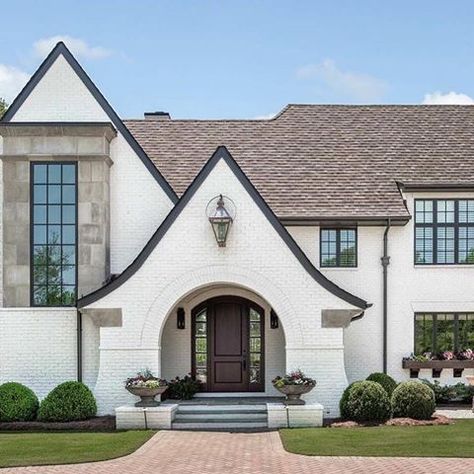 For the love of home 🏡. This home is absolutely #breathtaking and grabs your attention from the front step of the brick walkway to the… French Country House Exterior, Country Entryway, French Country Curtains, Country House Exterior, French Country Colors, French Country Exterior, Home Designs Exterior, Modern Tudor, Modern French Country