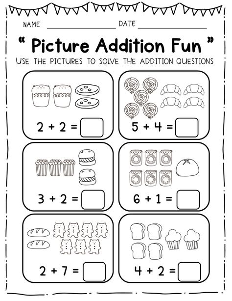 math worksheets Numbers With Pictures, Kindergarten Reading Centers, Free Printable Alphabet Worksheets, Math Worksheets For Kids, Adding Numbers, Fast Finisher Activities, Mathematics Worksheets, Homeschool Preschool Activities, Basic Addition