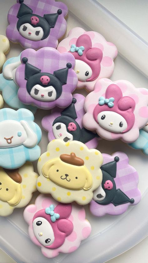 I remember being so addicted to these cuties when I was a kid. Still can’t help but smile when cookie decorating is inspired by Sanrio… | Instagram Sanrio Birthday Treats, Sanrio Desserts Recipe, Cool Cookies Designs, Sanrio Dessert Table, Cool Cookie Ideas, Sanrio Cookies Decorated, Hello Kitty And Friends Cookies, Kawaii Party Decorations, Pastel Sugar Cookies