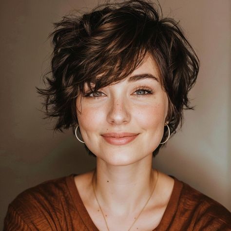 Meg Ryan Shag Haircut, Curly Haircut Ideas Short, Short Haircuts No Styling, Long Pixie Haircut Straight Hair, Short Hair Styles Pixie Curly, Long Pixie Thick Hair, Pixie Cut Thinning Hair, Shaggy Pixie Hairstyles, Short Wavy Layered Bob