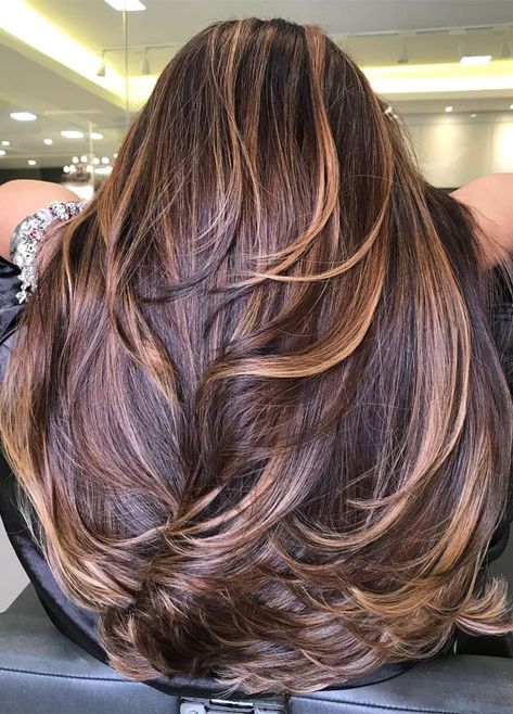 Balayage Caramel, Rambut Brunette, Hair With Blonde Highlights, Hair Highlights And Lowlights, Copper Highlights, Brown Hair Inspo, Brunette Balayage, Dark Hair With Highlights, Brunette Balayage Hair