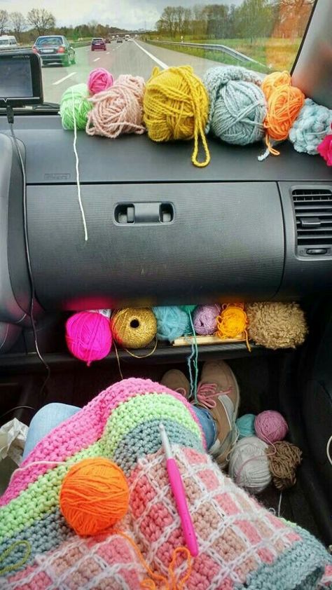 ⛄🎶❄🌧♡☕ *Yeah! The makings of a perfect road trip!* Everything Ive Crocheted, Crochet For Camping, People Crocheting, Crochet Camping, Crochet People, Crochet Vacation, Car Crochet, Yarn Quote, Crochet Quotes