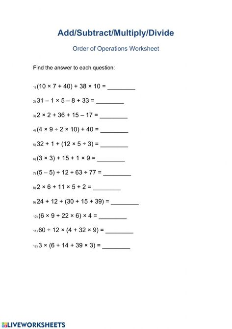 Operations online worksheet for 5. You can do the exercises online or download the worksheet as pdf. Maths Grade 6 Worksheets, Order Of Operation Worksheet, Class 5th Math Worksheet, Integers Worksheet For Grade 7, Order Of Operations Worksheet Grade 6, Bodmas Worksheets Grade 6, Bodmas Worksheets For Grade 5, 5th Class Maths Worksheets, Class 7 Maths Worksheet