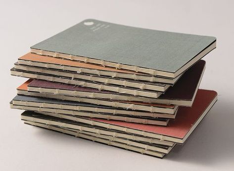 A SERIES OF POCKET NOTEBOOKS THAT REFLECT PERSONAL MOTTOS. Starting from the well-known phrase “You are what you eat.” we developed a series of 12 notebooks that not only fit in your pocket but also your personality. The linen covers and exposed saddle stitch binding are the defining tactile characteristics. SPECIFICATIONS  Linen Cover / Saddle Stitch Binding / Blank Pages  Notebook size 9.5 x 14.5 cm  Series of 12 notebooks  Page count 96  Printing O Book Binding Design, Saddle Stitch Binding, Stitch Binding, Handmade Sketchbook, Book Binding Diy, Making Books, Saddle Stitch, Diy Notebook, Handmade Notebook