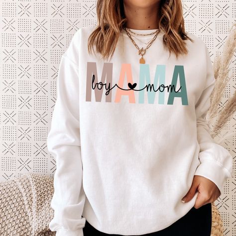 Boy Mom Sweatshirt – Wildflower Clothing Co Cute Sweatshirt Designs Vinyl, Viynal Design Ideas Shirt, Boy Mom Sweater, Inspirational T Shirts For Women, Mothers Day Sweatshirt, Boy Mom Shirt Ideas, Mom And Dad Sweatshirts, Printed T Shirts Ideas Women, Mom Cricut Shirts