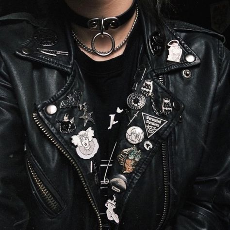 Punk | Leather Jacket | Choker Punk Leather Jacket, Thalia Grace, Battle Jacket, Goth Aesthetic, Looks Black, Punk Outfits, Style Punk, Grunge Goth, Mode Inspo