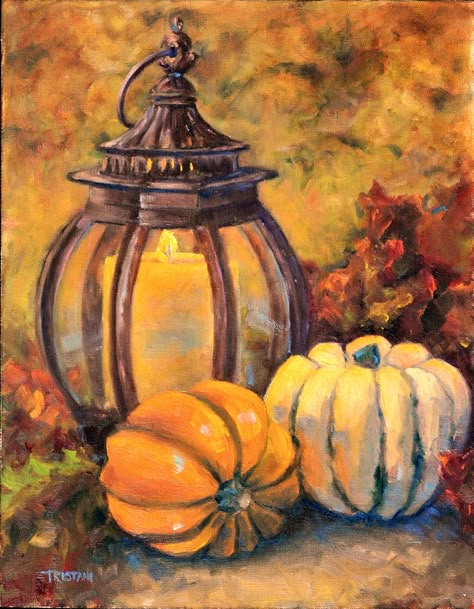 Fall Paintings Pumpkins, Thanksgiving Acrylic Painting Ideas, Cute Autumn Paintings, Fall Oil Paintings On Canvas, Autumn Art Drawing, Oil Painting Autumn, Vintage Fall Paintings, Acrylic Autumn Paintings, Vintage Autumn Art