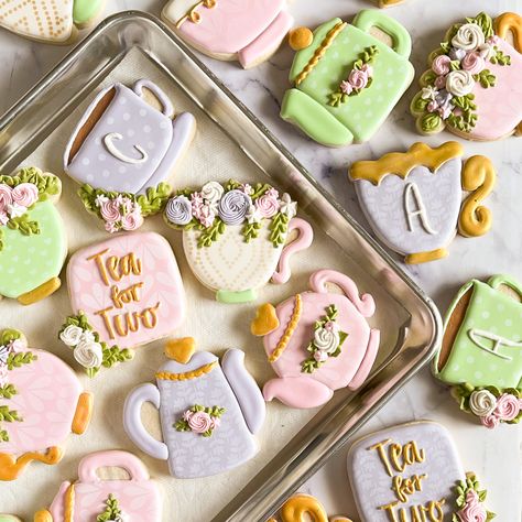 Twin Girl Shower Ideas, Tea For Two Cookies, Twin Girl Baby Shower Ideas Theme, Twin Girls Baby Shower Ideas, Tea For Two Baby Shower Ideas, Baby Shower Themes Twins, Twin Girl Baby Shower Ideas, Twin Baby Shower Ideas Theme, Twin Baby Shower Ideas