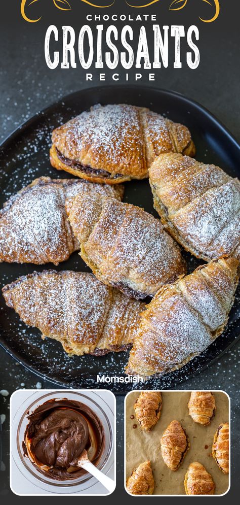 Chocolate Corrisants, Easy Stuffed Croissants, Easy Croissant Dessert Recipes, Nutella Stuffed Croissants, Premade Croissant Recipes, Chocolate Filled Croissants Easy, Twice Baked Chocolate Croissant, Sweet Croissant Fillings, Panera Chocolate Croissant