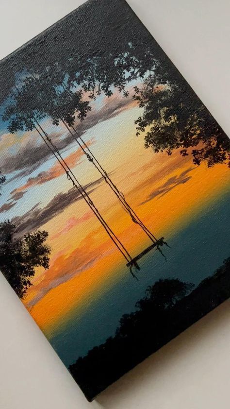 Beautiful Scenery Nature Painting, Sunset Small Canvas, Paintings With Dark Backgrounds, Road Painting Acrylic Easy, The Notebook Painting, Painting Scenery Landscapes, Alcohol Marker Landscape, Oil Painting Landscape Realistic, Painting Ideas Acrylic Easy