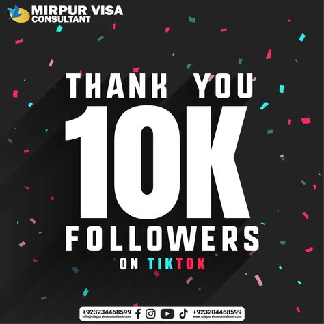 Celebrating a Milestone: Thank you to 10,000 followers on TikTok! Your support means the world to us. Stay tuned for more exciting content from Mirpur Visa Consultant. 🎉 Follow us on Tiktok:https://www.tiktok.com/@mirpurvisaconsultant #followusontiktok #tiktok #10kfollowers #tiktoksupport #mirpurvisaconsultant 10 000 Followers Tiktok, 10 000 Tiktok Followers, 10 000 Followers, Followers On Tiktok, Visa Consultant, Board Manifestation, 1000 Followers, Stay Tuned, Follow Us