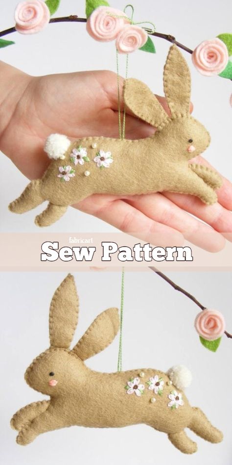 DIY Felt Easter Hopping Bunny Sew Pattern & Tutorial Hopping Bunny, Spring Rabbit, Baby Mobil, Fabric Sewing Patterns, Felt Bunny, Digital Patterns, Easter Crafts Diy, Diy Hanging, Easy Sewing Patterns