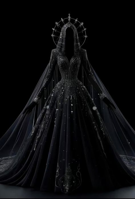 Gothic Ball Gown, Staff Magic, Goth Wedding Dresses, Gothic Wedding Theme, Black Wedding Gowns, Fantasy Outfits, Dark Wedding, Fantasy Dresses, Fantasy Gowns