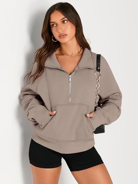 AUTOMET Womens Sweatshirts Half Zip Cropped Pullover Fleece Quarter Zipper Hoodies Fall outfits Clothes Thumb Hole Winter Mode Outfits, Womens Sweatshirts, Cropped Pullover, Pullover Fleece, Half Zip Sweatshirt, Lulu Lemon, Womens Fleece, Half Zip Pullover, 가을 패션