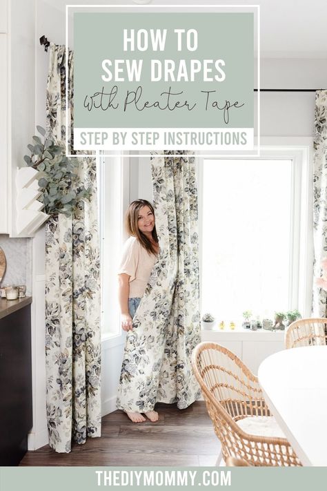 Let me show you how to sew drapes with pleater tape that look beautiful and professional. These DIY curtains are a great beginner project if you're new to sewing, and they can completely change the look of your space! How To Sew Curtains, Diy Drapes, Curtain Sewing Pattern, Curtain Tutorial, Sew Curtains, Sewing Curtains, Homemade Curtains, Ikea Curtains, No Sew Curtains