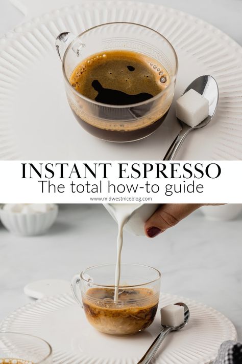 When you know how to make instant espresso you can enjoy your favorite coffee drinks without a bulky or expensive espresso machine. Stir up a shot of bold espresso using instant coffee powder and hot water in a snap. Instant Coffee Espresso, Hot Instant Coffee Recipes, Espresso With Instant Coffee, Espresso At Home No Machine, Espresso Powder Drinks, Espresso Recipes Iced, Espresso Coffee Recipes At Home, Instant Espresso Drinks, Instant Espresso Iced Coffee Recipe