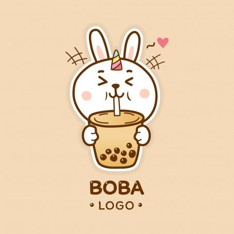 Cute rabbit unicorn drinking a bubble te... | Premium Vector #Freepik #vector #coffee #hand #cartoon #hand-drawn Logo Boba Drink, Boba Tea Logo Design, Boba Tea Logo, Bubble Tea Cartoon, Milk Tea Logo, Cute Logo Design Ideas, Boba Logo Design, Bubble Tea Logo, Logo Kuliner