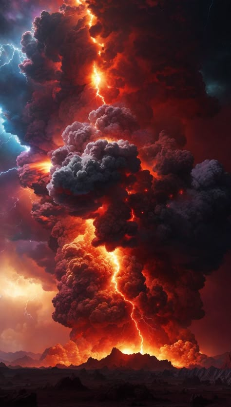 Armageddon in gruesome colours, with the sun collapsing and the earth erupting, destroying everything, with a galaxy in the distance. Armageddon Art, Destroyed World, Plexiglass Art, Lightning Art, Red Storm, Lightning Photography, Scorched Earth, Moving Backgrounds, Roof Structure