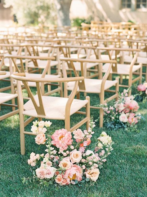 End Of Aisle Floral Arrangement, Chapel Floral Decorations, Outdoor Aisle Flowers, Spring Wedding Ceremony Flowers, Colorful Wedding Aisle Flowers, Floral Ceremony Aisle, Aisle Marker Flowers, Aisle Meadow Flowers, Wedding Flowers Down The Aisle