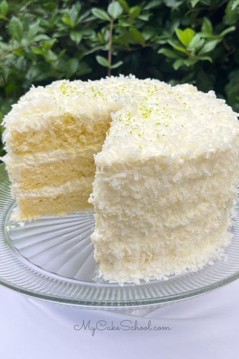 Key Lime Coconut Cake Coconut Lime Cake, Boozy Cakes, My Cake School, Key Lime Cake, Coconut Cream Cake, Lemon And Coconut Cake, Birthday Cake Decorating Ideas, Italian Cream Cakes, Coconut Cake Recipe