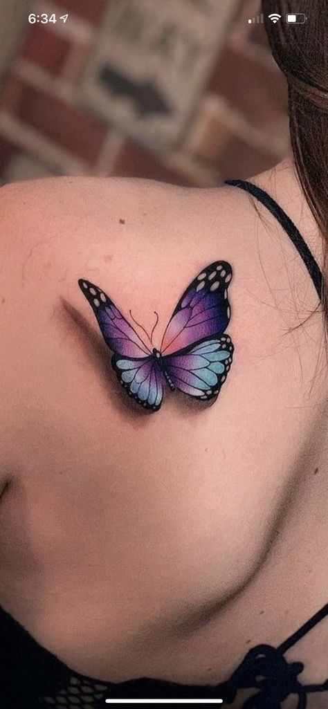 Tato 3d, Realistic Butterfly Tattoo, Butterfly Tattoo Cover Up, Purple Butterfly Tattoo, Colorful Butterfly Tattoo, Butterfly Tattoo Stencil, 3d Butterfly Tattoo, Blue Butterfly Tattoo, Purple Tattoos