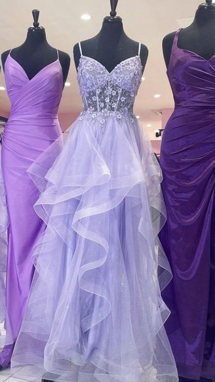 Purple Prom Dress Unique, Mermaid Prom Dresses 2023, Lilac Dress Aesthetic Formal, Dresses Quinceanera Purple, Prom Dress Inspo Purple, Rupunzle Prom Dress, Prom Dress Purple Lavender, Grad Dresses Purple, Tangled Sweet Sixteen