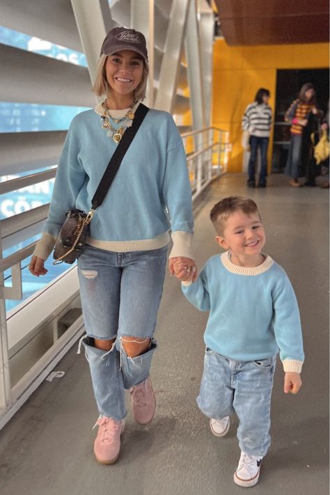 Want to rock some cute mom-and-son matching looks on your next family trip? Whether you’re traveling to Europe or Disney, don’t miss out on these adorable and comfy outfits! This sweater, jeans, and sneakers combo is perfect for all your adventures together. Would be great for a mom and son photoshoot too. Follow me for more outfit ideas! Hunter Premo. Mommy and Me Outfits: Travel Edition Mama And Son Outfits, Mom And Son Coordinating Outfits, Mini Me Outfits, Mommy And Me Boy Outfits, Mom And Boy Matching Outfits, Mom And Baby Boy Matching Outfits, Mom And Son Outfits For Pictures, Mom And Boys Photoshoot, Boy Mom Outfits