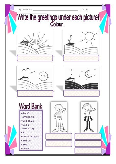 Download Good Morning Afternoon Evening Night Greeting Greetings Worksheets, Kindergarten Math Assessment, Good Morning Afternoon Evening Night, Third Grade Worksheets, Morning Afternoon Evening Night, Good Goodbye, Number Worksheets Kindergarten, Greeting Words, Spanish Greetings