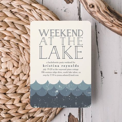 Vintage Waves Lake Weekend Getaway Invitation | #weekendgetaway #girlsweekend #vintage #summer #waves #lake #blue #weekendatthelake #lakebacheloretteparty #lakeweekend Bachelorette Party Lake Weekend, Tahoe Bachelorette, Lake Bachelorette Party, Bachelorette Party Lake, Lake Birthday Party, Lake Bachelorette, Lake Weekend, Lake Birthday, Lake Theme