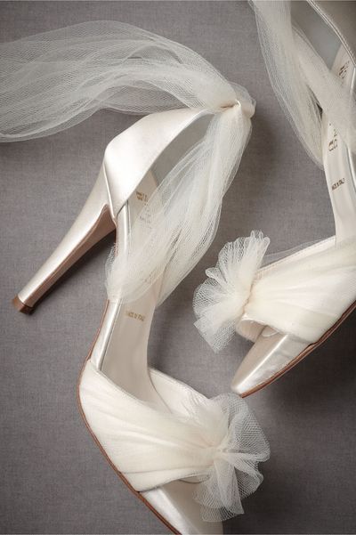 Are you the kind of bride who wants to keep the classic white shoe? If so, aren't these to die for? Love them! Ankle Wrap Heels, White Wedding Shoes, Wedding Dress Shoes, Wedding Heels, Tulle Wedding, Tulle Wedding Dress, Bride Bridal, Here Comes The Bride, Bridal Shoes