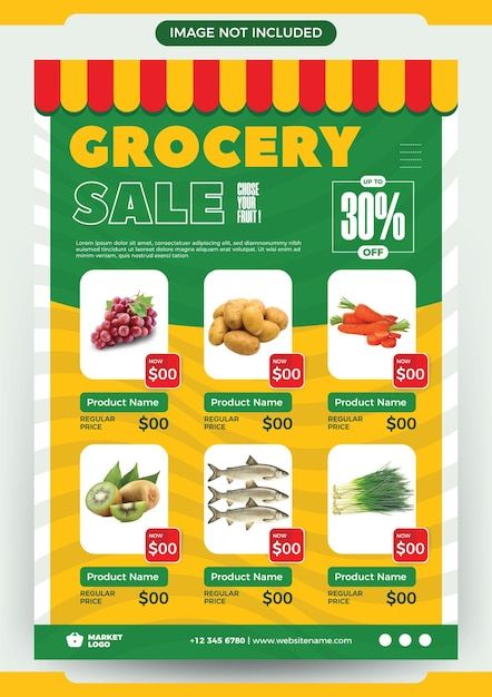 Grocery sale product catalog template | Premium Vector #Freepik #vector #background Grocery Store Flyer Design, Grocery Store Social Media, Grocery Banner, Product Ads Design, Grocery Store Flyers, Products Flyer, Grocery Flyer, Offer Poster, Vegetable Delivery