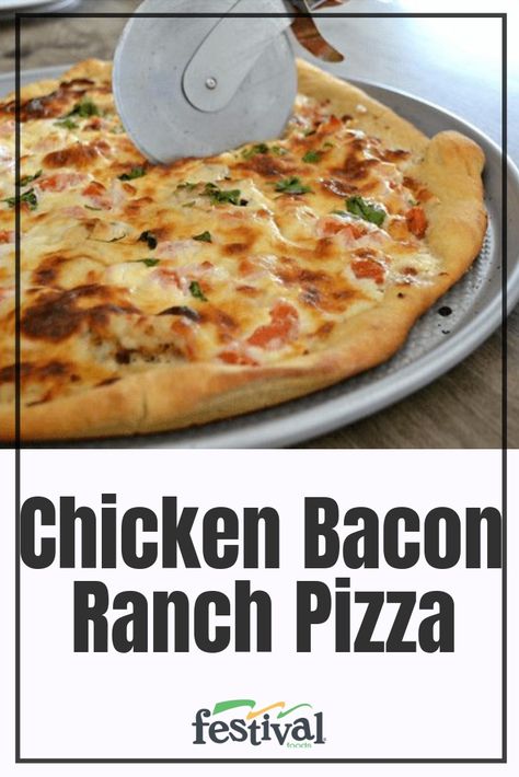 Who doesn't love the combination of chicken, bacon, and ranch? This classic American combo is perfect on our Chicken Bacon Ranch pizza. Best of all, this fresh pizza pie is baked in about 20 minutes. Score! #chicken #bacon #ranch #pizza Bacon Ranch Pizza, Ranch Pizza, Chicken Bacon Ranch Pizza, Pizza Recipes Homemade, Chicken Bacon Ranch, Bacon Ranch, Chicken Pizza, Chapati, Pizza Hut