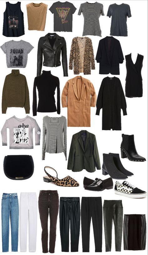 2023 Minimalist Wardrobe, Boho Grunge Capsule Wardrobe, Minimalist Edgy Outfits, Edgy Boho Capsule Wardrobe, Edgy Smart Casual Women, Grown Up Edgy Style, Edgy Workwear Women, Classic Casual Edgy Style, Business Casual Rocker Chic