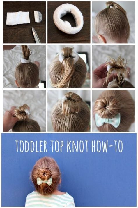 toddler top knot (aka ballerina bun) tutorial Ballerina Bun Tutorial, Ballerina Bun, Beehive Hair, Top Knot Hairstyles, Girl Hair Styles, Toddler Top, Kid Hair, Toddler Hairstyles, Bun Tutorial