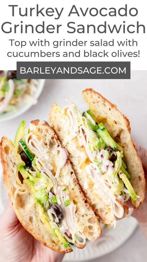 Grinder Salad, Turkey Avocado, Grinder Sandwich, Deli Turkey, Turkey Cheese, Chicken Salad Sandwich, Sliced Turkey, Summer Lunch, Sandwiches And Wraps