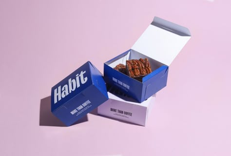 Habit Coffee Visual Identity – So Much More Than Just Coffee Snack Box Packaging, Cafe Packaging, Brownie Boxes, Brownie Packaging, Bakery Boxes, Box Brownies, Bakery Branding, Bakery Packaging, Cake Packaging