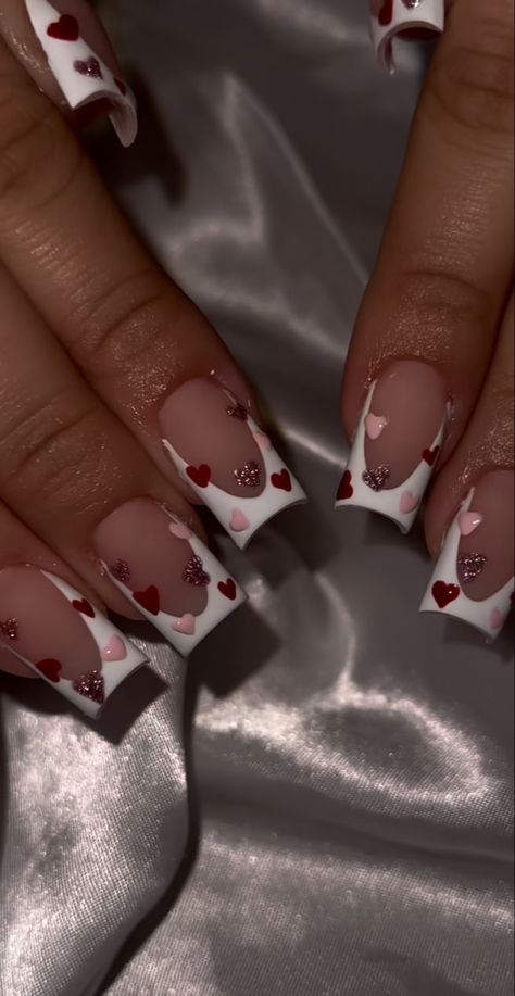 Nail Art Cute, Vday Nails, Red Valentine, February Nails, Valentine Nails, Girly Acrylic Nails, Acrylic Nails Designs, Short Square Acrylic Nails, Long Square Acrylic Nails