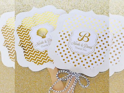 Art Deco Wedding Favors, Wedding Paddle Fans, Diy Wedding Fans, Personalized Wedding Fans, Fan Wedding Favors, Fan Favors, Metallic Wedding, Foil Label, Wedding Fans