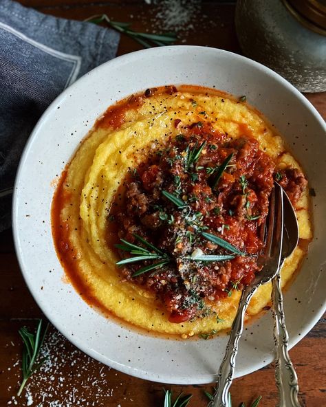 Italian Polenta, Cheesy Polenta, Sausage Ragu, Cold Weather Comfort Food, Ragu Recipe, Polenta Recipes, Italian Sausage Recipes, Creamy Polenta, Almost Friday