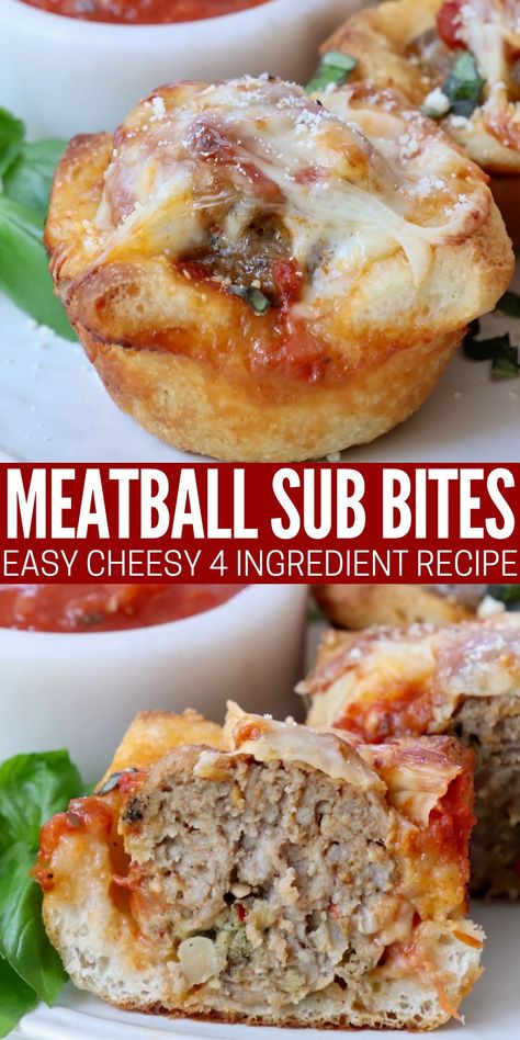 Make the best 4 ingredient Meatball Sub Bites for your next party, game day, or Friday night dinner! They're a great appetizer, party snack, or side dish to pair with your favorite Italian meal. This recipe is easy to make with pizza dough, marinara sauce, and mozzarella cheese in just 25 minutes, and it's always a crowd pleaser! Meatball Sub Bites, Make With Pizza Dough, Meatball Side Dishes, Meatball Sub Recipe, Fast Appetizers, Meatball Appetizer Recipe, Meatball Pizza, Meatball Dinner, Cheesy Appetizer