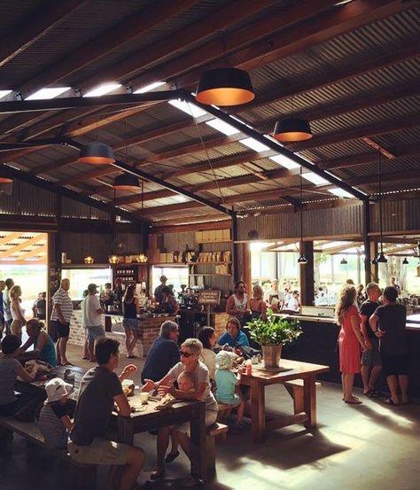 Farm Shop Ideas, Barn Cafe, Farm Cafe, Farm Restaurant, Blue Cafe, Brewery Design, Lake House Interior, Farm Store, Farm Shop