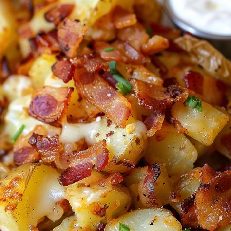 Cheesy Breakfast Potatoes with Crispy Bacon Breakfast Cheese Potatoes, Breakfast Potatoes Cheesy, Breakfast Diced Potatoes, Breakfast Cheesy Potatoes, Breakfast Potato Recipes Easy, Potato Recipes For Breakfast, Breakfast Potatoes Oven, Brunch Potatoes, Cheesy Breakfast Potatoes