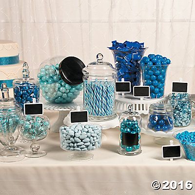 Something Blue Wedding Candy Buffet Idea Wedding Shower Candy Bar, Diy Candy Table, Wedding Candy Bar Buffet, Blue Candy Table, Candy Bar Wedding Reception, Blue Candy Bars, Reception Display, Blue Candy Buffet, Sweet 16 Winter Wonderland