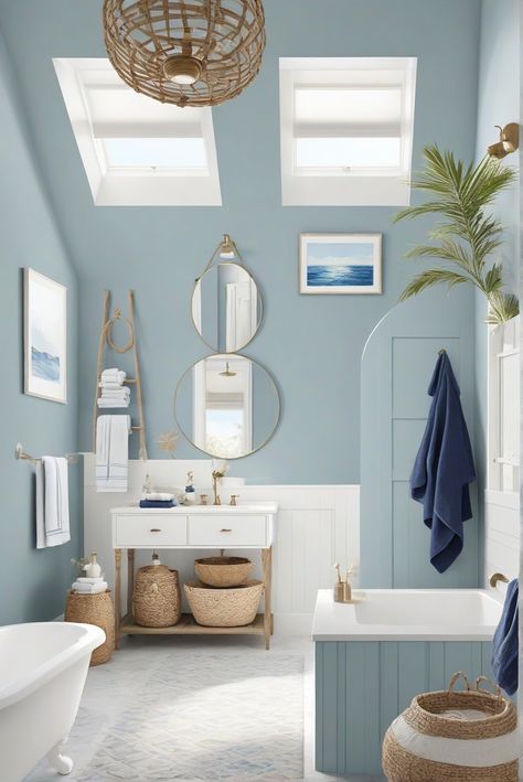 Naval (SW 6244): Deep Blue Serenity for a Calming Bathroom Retreat! - upgradesign.blog Blue Grey Bathroom Paint, Blue Paint In Bathroom, Restroom Paint Colors, Blue Washroom, Pastel Blue Bathroom, Blue Walls Bathroom, Blue Bathrooms Ideas, Pale Blue Bathroom, Baby Blue Bathroom