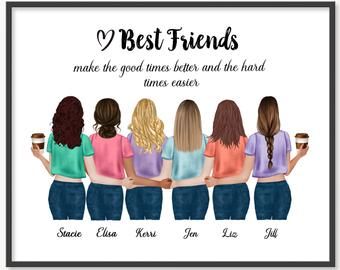 Personalized Graphic Printables Party от ArtStory8 на Etsy 6 Girls Friendship, 6girls Friends, Friendship Profile, Today's Message, 6 Friends, Friends Portrait, Foto Best Friend, Friend Wallpaper, Best Friend Images