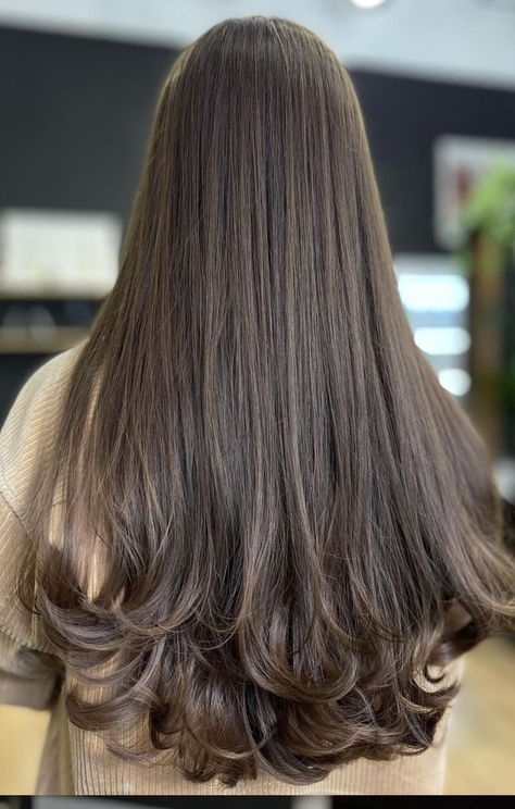 Long Layers With U Shape, Long U Shaped Layers, Haircut For Silky Hair, Round Haircut Long, Long Hair V Cut With Layers, Oval Haircut Long, Simple Haircuts For Long Hair, Very Long Layered Hair, Black Hair To Brown Before And After