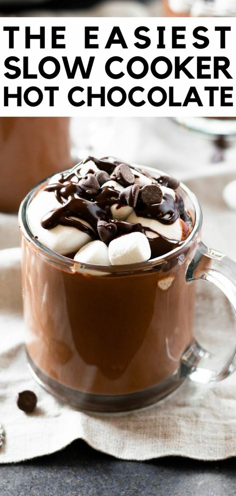 This slow cooker hot chocolate is ultra creamy, mega chocolate-y and made in a slow cooker— so easy that you can make it anytime! It's a hot chocolate recipe that will be on repeat during the colder months! #hotchocolate #easyhotchocolaterecipe #slowcookerhotchocolate #crockpothotchocolate Slow Cooker Hot Chocolate Recipe, Crock Pot Hot Chocolate Recipe, Slow Cooker Hot Chocolate, Creamy Hot Chocolate Recipe, Recipe Using Milk, Hot Chocolate Ingredients, Spiked Hot Chocolate, Crockpot Hot Chocolate, Hot Chocolate Recipe